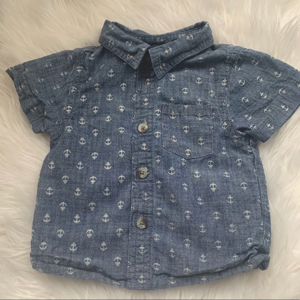 Peek Short Sleeve Navy Chambray Buffon Down 6-12M